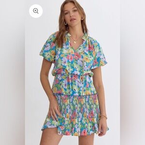 Entro The Garden Girl Floral Pleated Dress